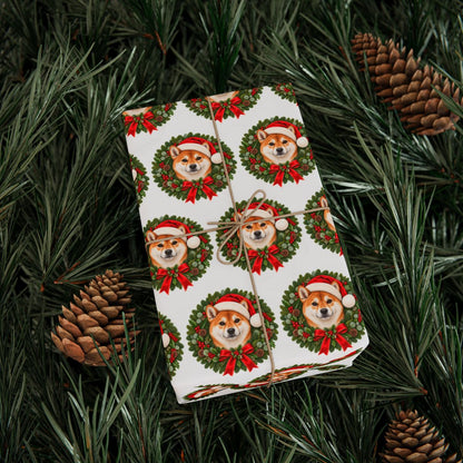 Red Shiba Inu Christmas Wrapping Paper, Holiday Gift Wrap for Shiba Lovers