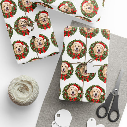 English Cream Golden Retriever Christmas Wrapping Paper, Holiday Gift Wrap for Golden Lovers
