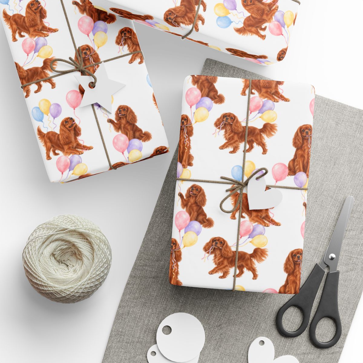 Ruby Cavalier Birthday Wrapping Paper, Dog Gift Wrap for Cavalier King Charles Spaniel Lovers