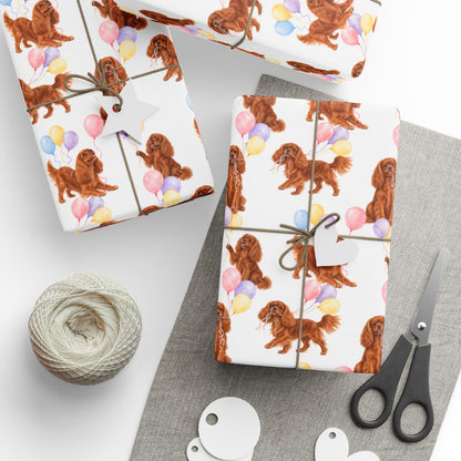 Ruby Cavalier Birthday Wrapping Paper, Dog Gift Wrap for Cavalier King Charles Spaniel Lovers