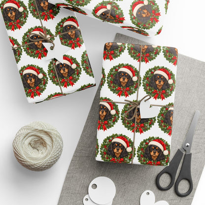Black and Tan Cavalier Christmas Wrapping Paper, King Charles Spaniel Gift Wrap for Dog Lovers