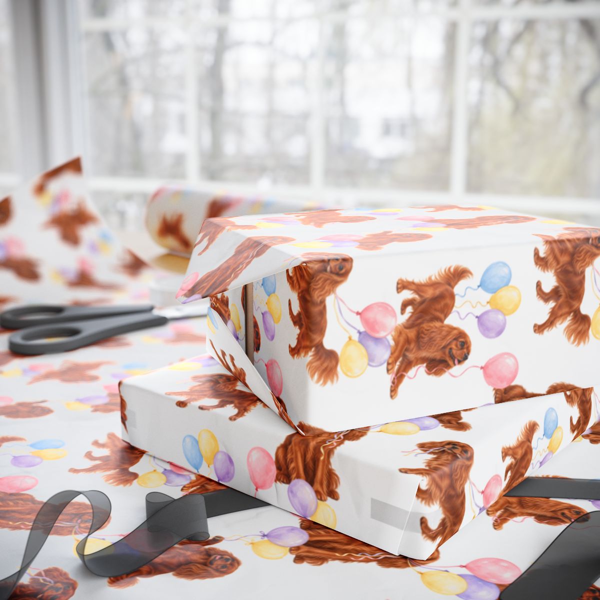 Ruby Cavalier Birthday Wrapping Paper, Dog Gift Wrap for Cavalier King Charles Spaniel Lovers