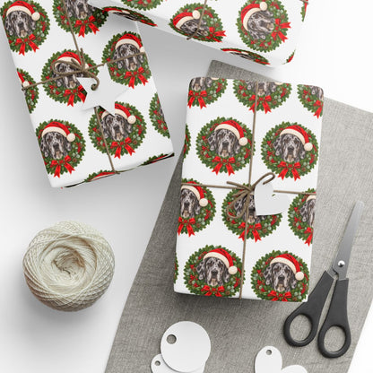Merle Great Dane Christmas Wrapping Paper, Holiday Gift Wrap for Great Dane Lovers