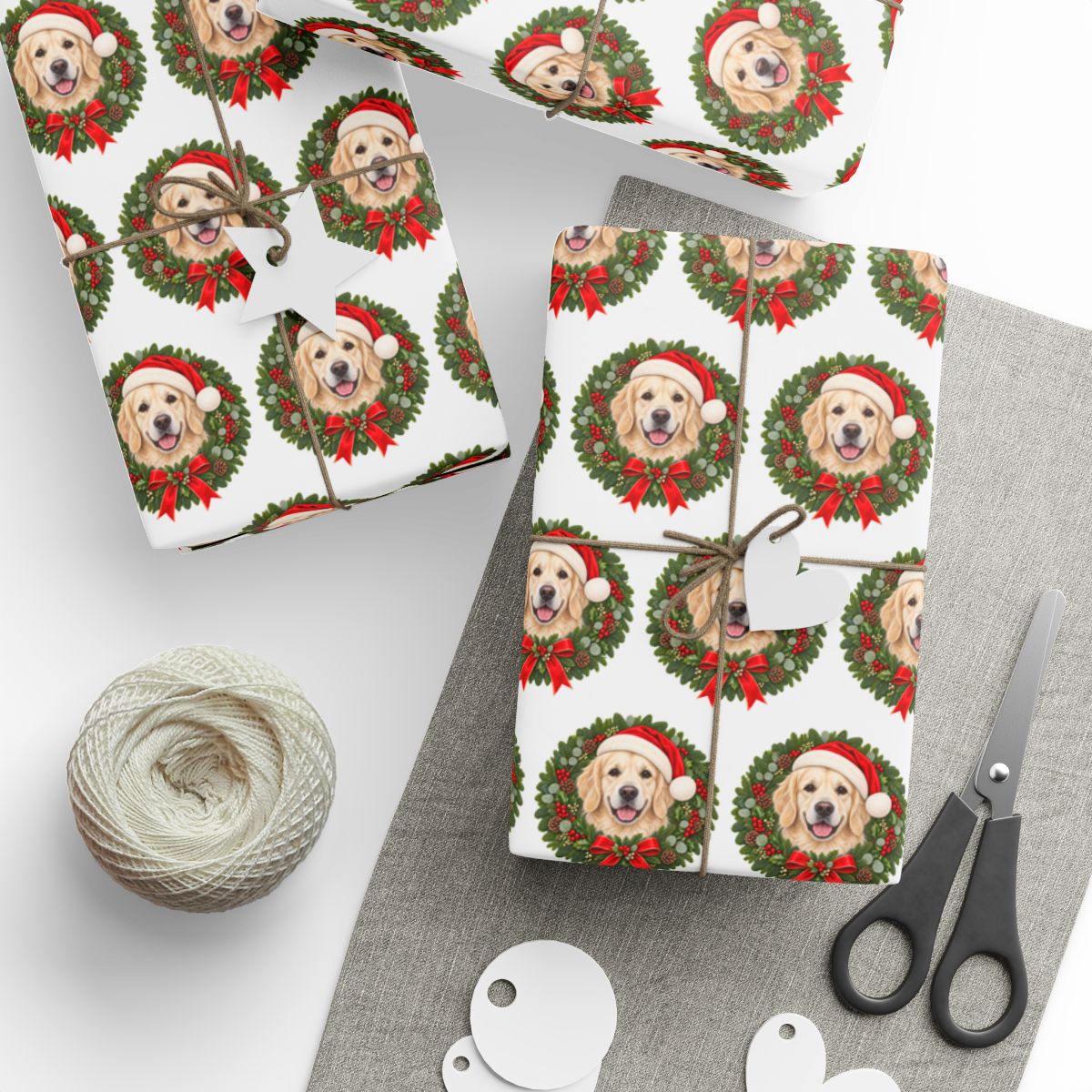 English Cream Golden Retriever Christmas Wrapping Paper, Holiday Gift Wrap for Golden Lovers