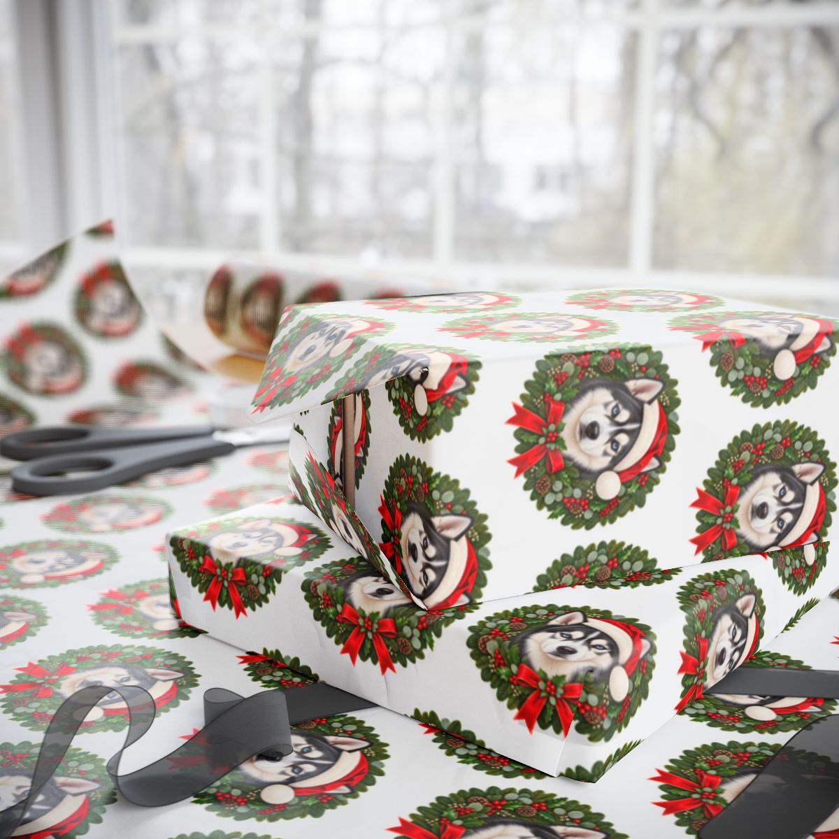 Siberian Husky Christmas Wrapping Paper, Holiday Gift Wrap for Husky Lovers and Dog Moms